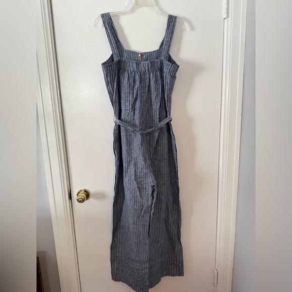 NWT Quince 100% European Linen Square Neck Blue and White Striped Jumpsuit - Picture 5 of 9